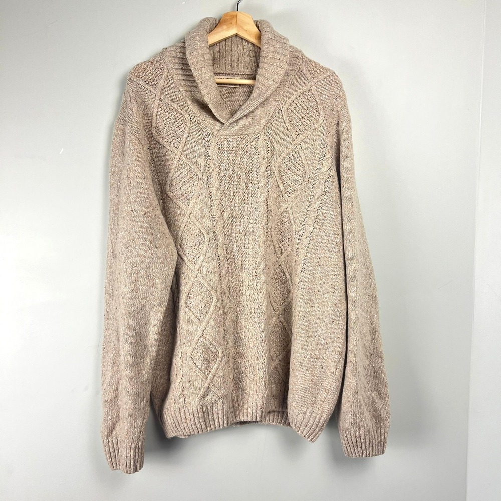 Luca Nobili Mens XXL Shawl Collar Cable Knit Wool Blend Sweater Italy Fisherman